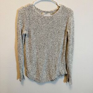 LOFT Womens XS Gray White Knit Sweater Long Sleeve Pullover Round Neck